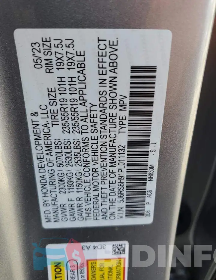 5J6RS6H91PL011132 Photo# 14