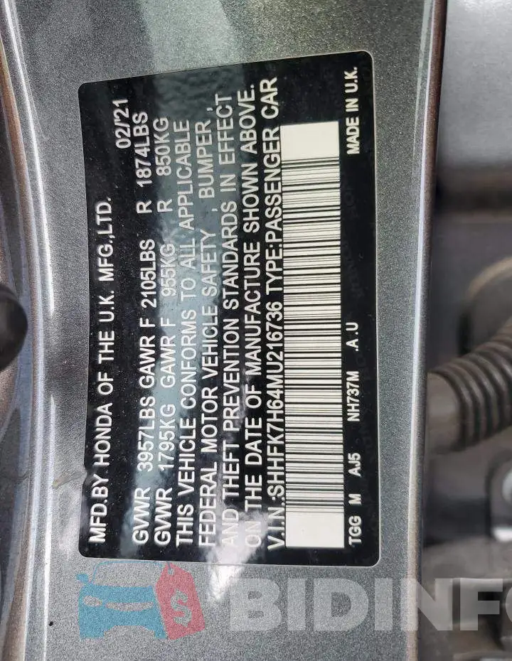 SHHFK7H64MU216736 Photo# 12