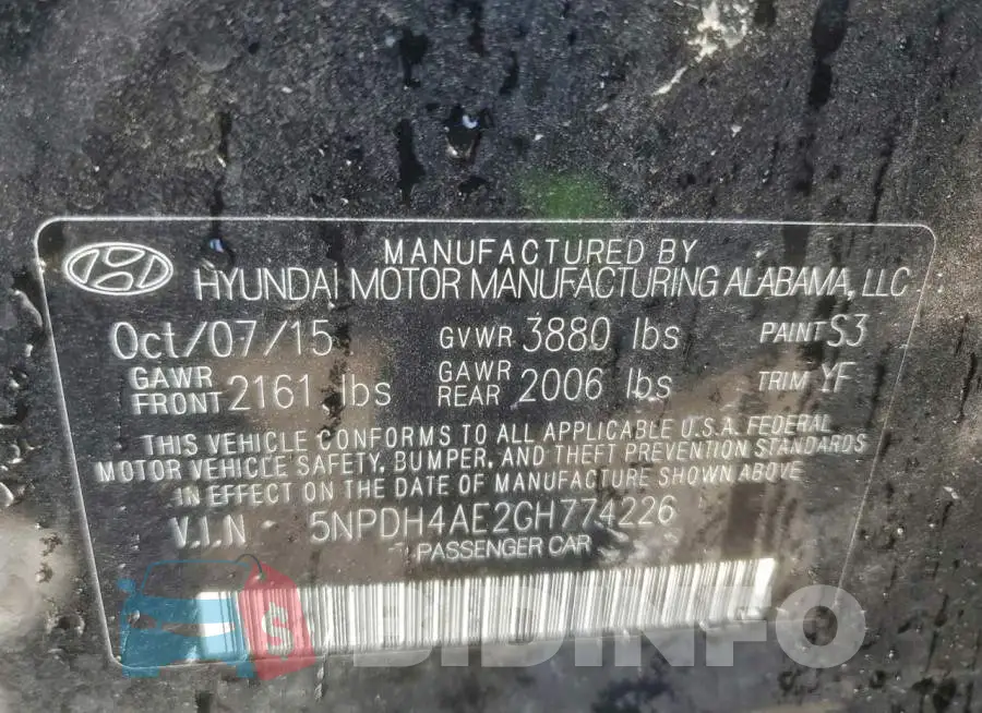 5NPDH4AE2GH774226 Photo# 12