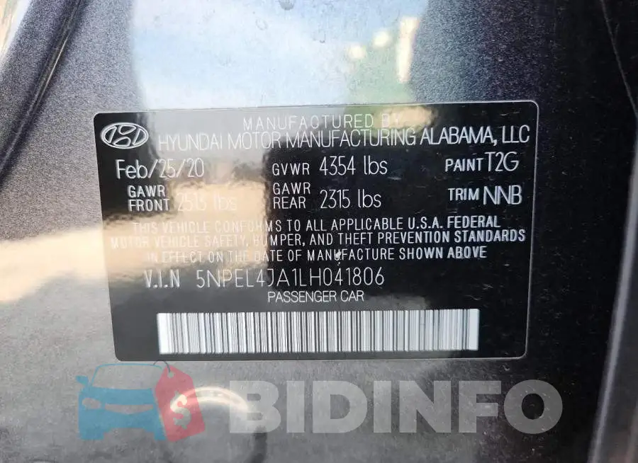 5NPEL4JA1LH041806 Photo# 13