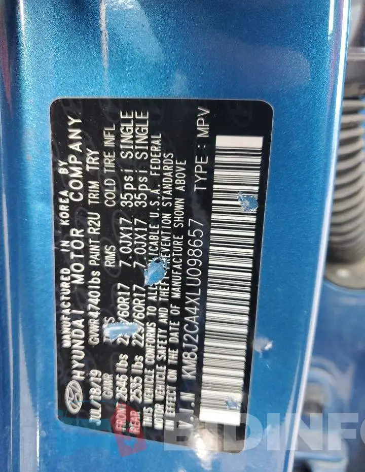 KM8J2CA4XLU098657 Photo# 14