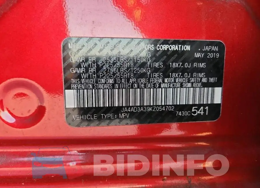 JA4AD3A39KZ054702 Photo# 13