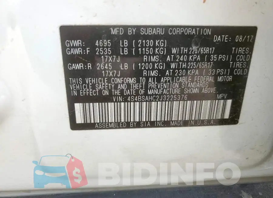 4S4BSAHC2J3225376 Photo# 12