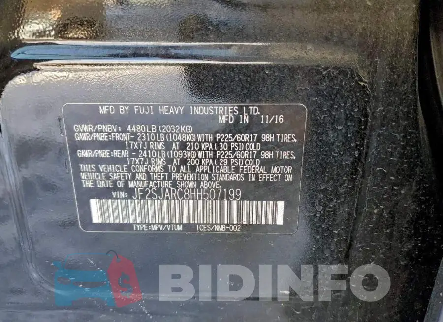 JF2SJARC8HH507199 Photo# 13
