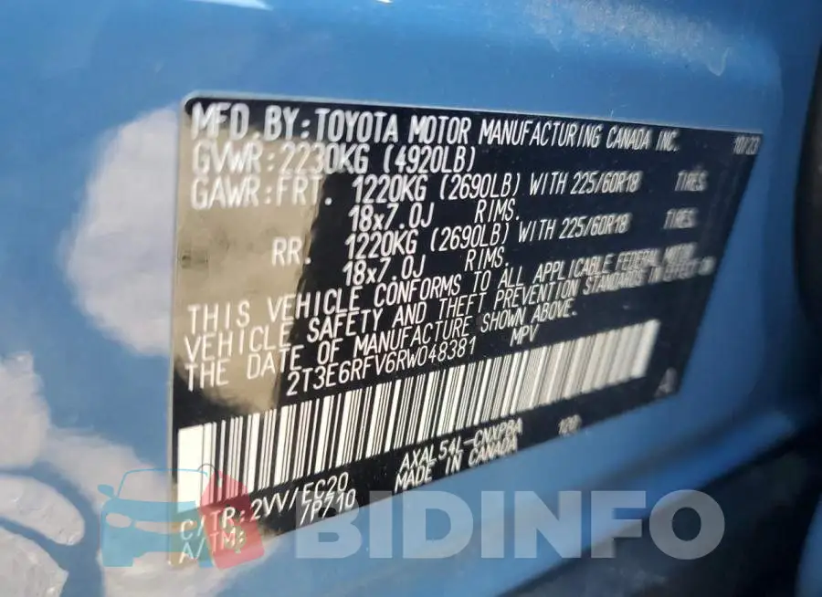 2T3E6RFV6RW048381 Photo# 13