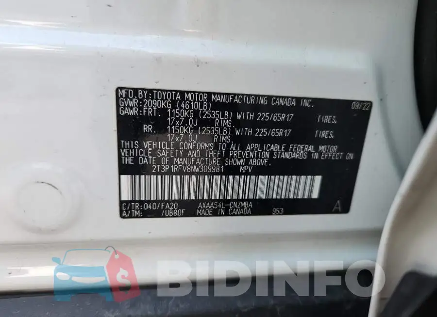 2T3P1RFV8NW309981 Photo# 13