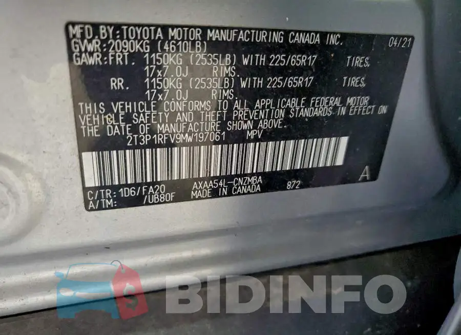 2T3P1RFV9MW197061 Photo# 13