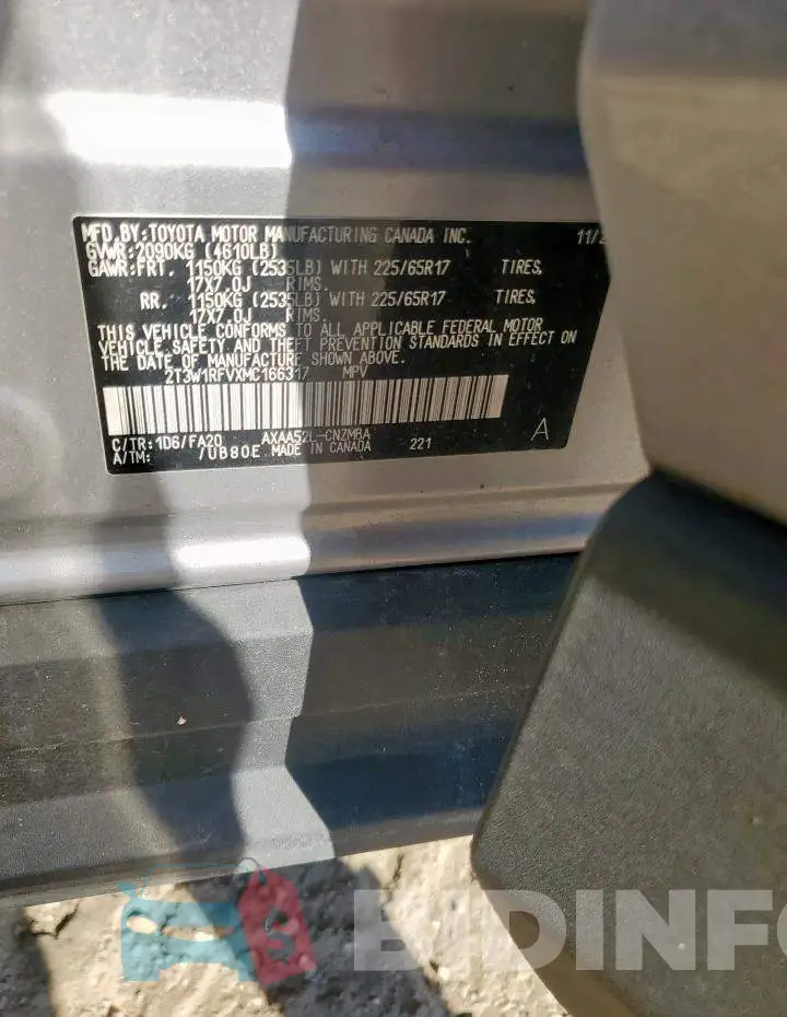 2T3W1RFVXMC166317 Photo# 12
