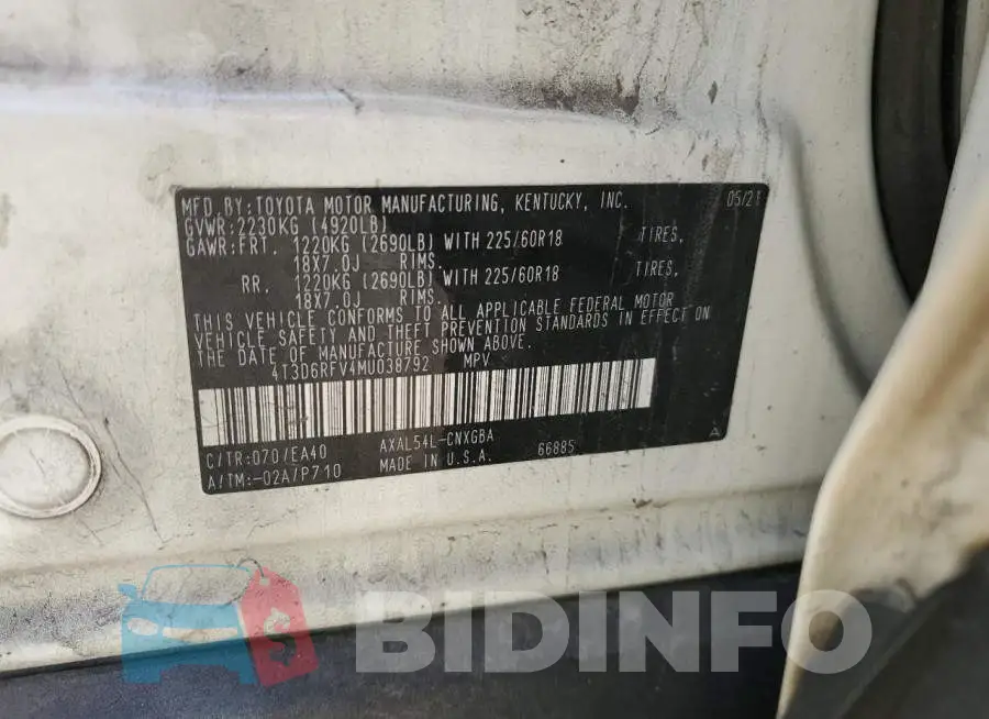 4T3D6RFV4MU038792 Photo# 13