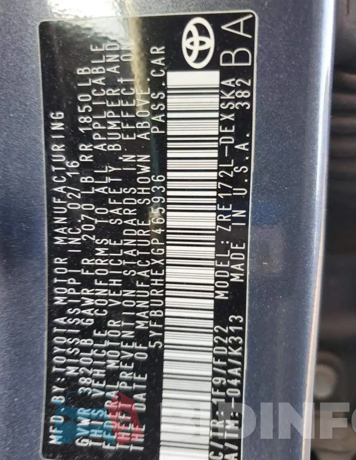 5YFBURHEXGP465936 Photo# 12
