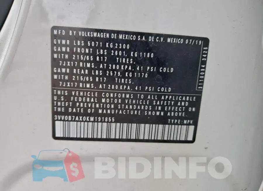 3VV0B7AX0KM191855 Photo# 13