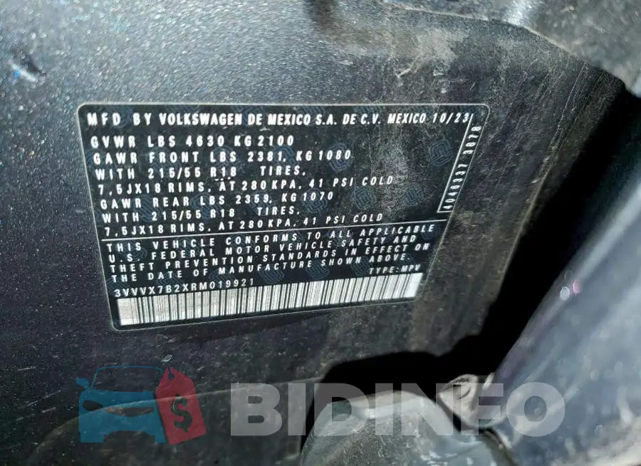 3VVVX7B2XRM019921 Photo# 13