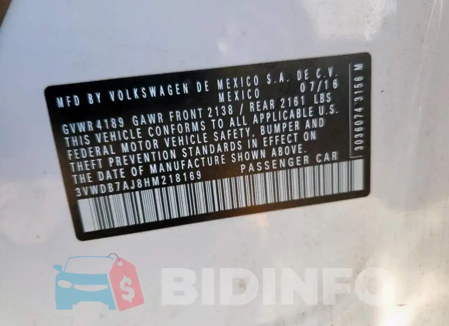 3VWDB7AJ8HM218169 Photo# 12