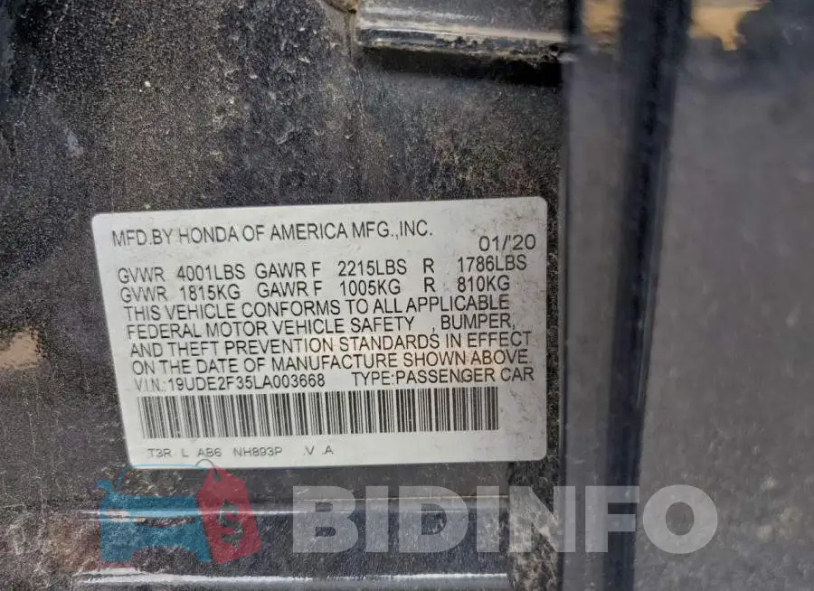 19UDE2F35LA003668 Photo# 12
