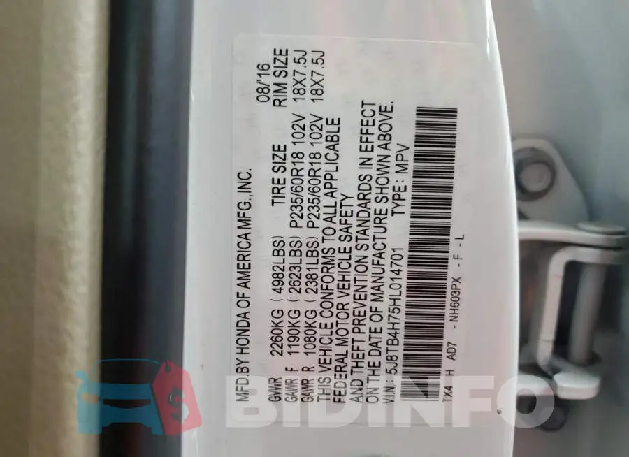 5J8TB4H75HL014701 Photo# 14