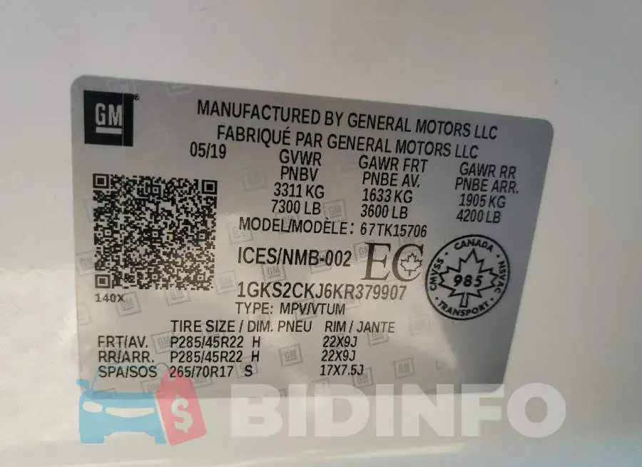 1GKS2CKJ6KR379907 Photo# 14