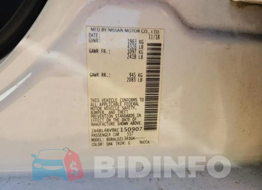 1N4BL4BV9KC150907 Photo# 13