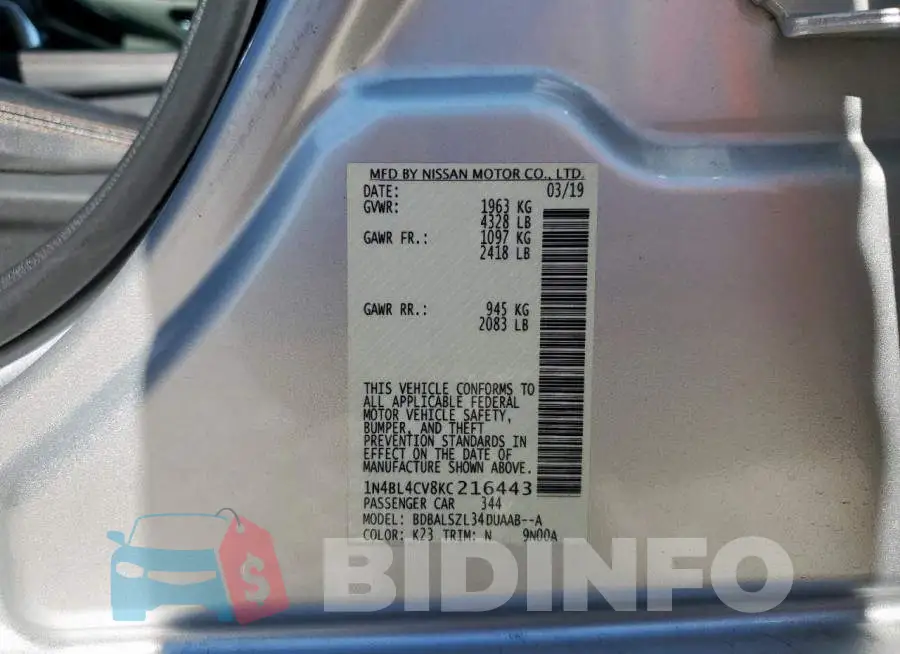 1N4BL4CV8KC216443 Photo# 12