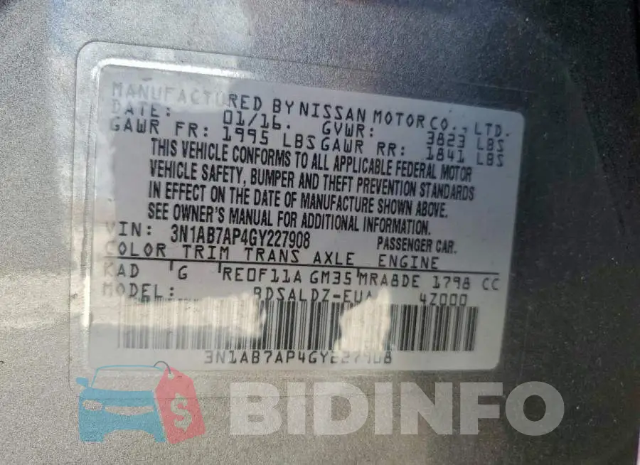 3N1AB7AP4GY227908 Photo# 12
