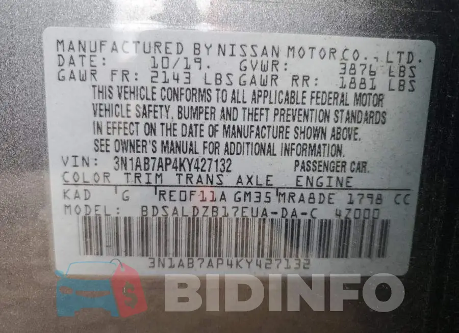 3N1AB7AP4KY427132 Photo# 13