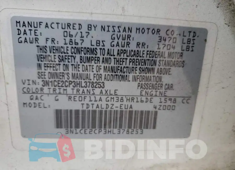 3N1CE2CP3HL378253 Photo# 12