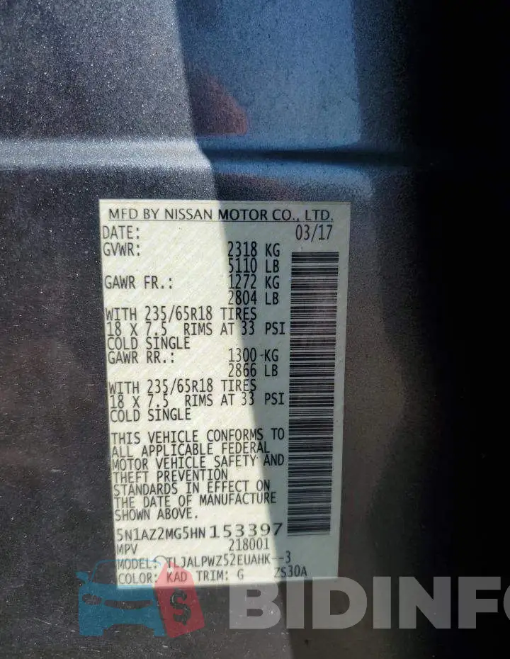 5N1AZ2MG5HN153397 Photo# 12