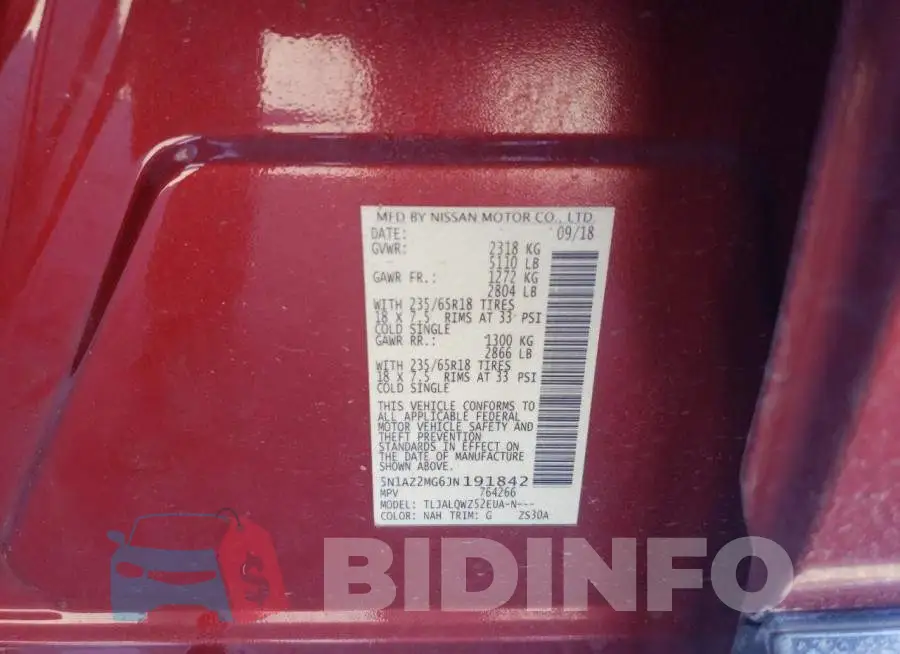 5N1AZ2MG6JN191842 Photo# 14