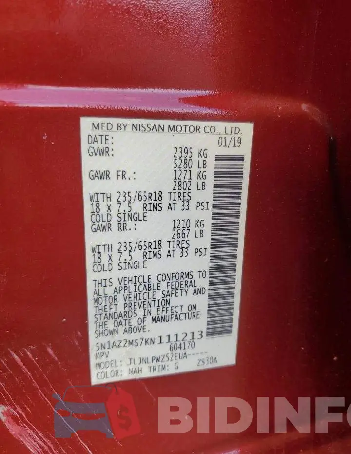 5N1AZ2MS7KN111213 Photo# 13