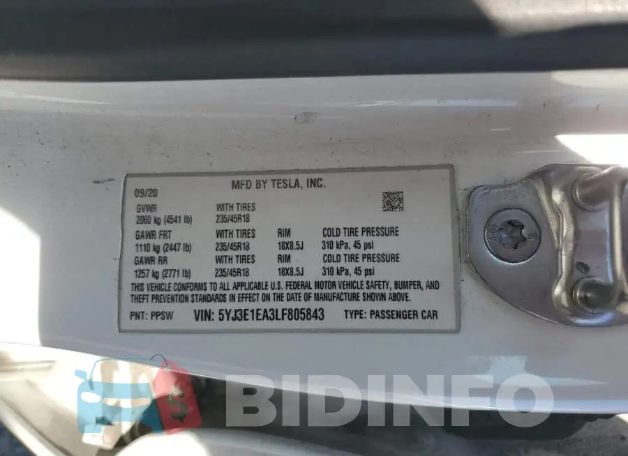5YJ3E1EA3LF805843 Photo# 12