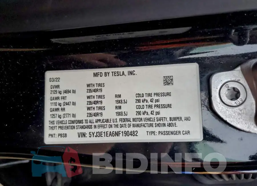 5YJ3E1EA6NF190482 Photo# 12