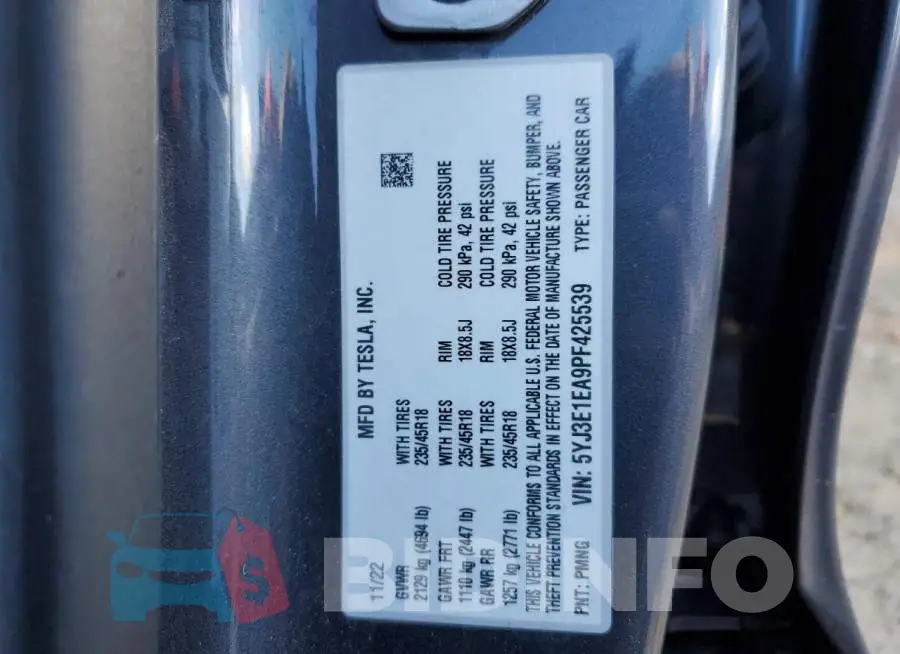 5YJ3E1EA9PF425539 Photo# 12