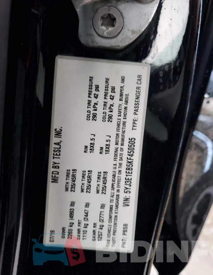5YJ3E1EB5KF450505 Photo# 12
