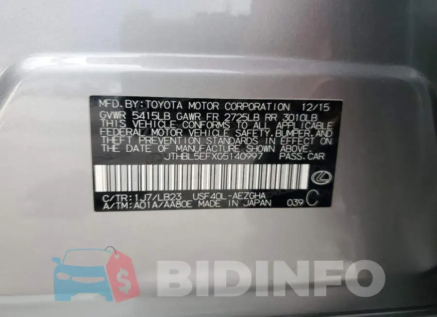 JTHBL5EFXG5140997 Photo# 12