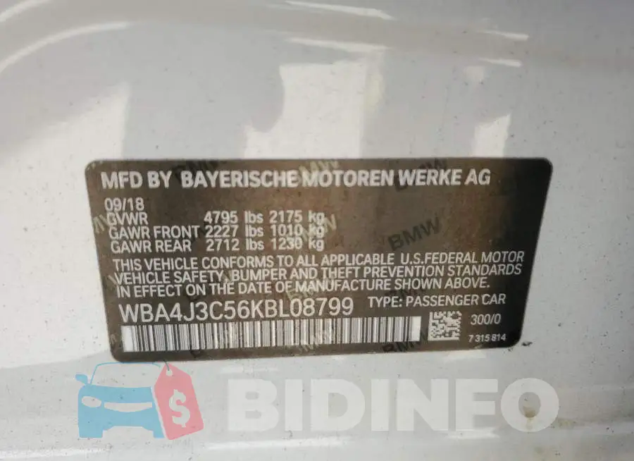 WBA4J3C56KBL08799 Photo# 12