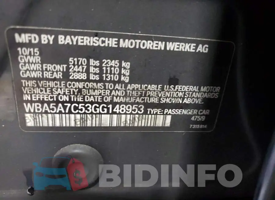WBA5A7C53GG148953 Photo# 12