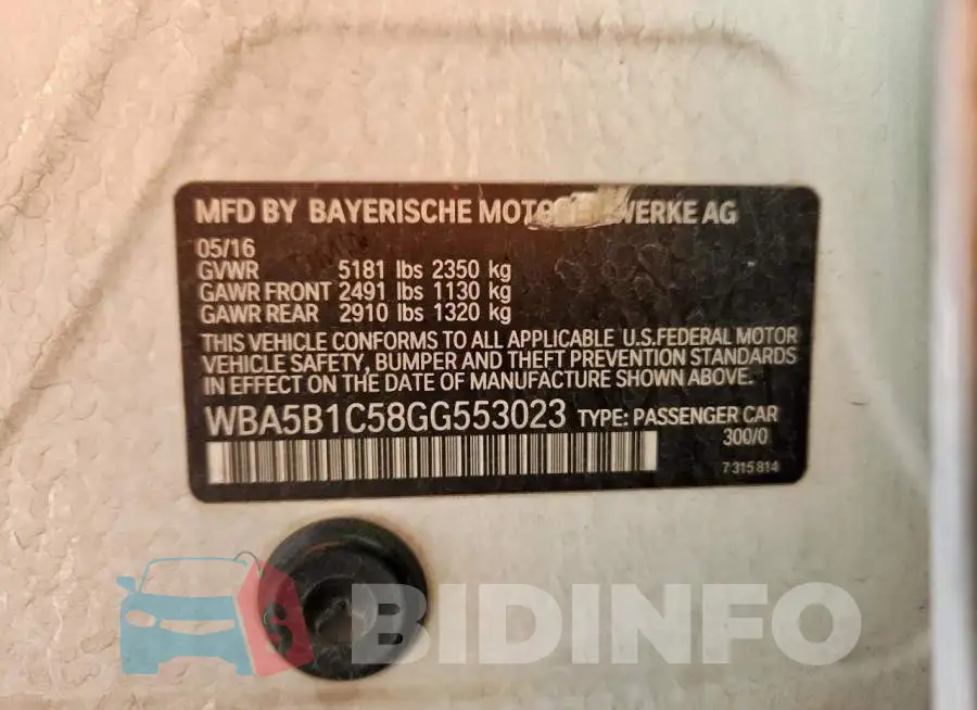 WBA5B1C58GG553023 Photo# 12