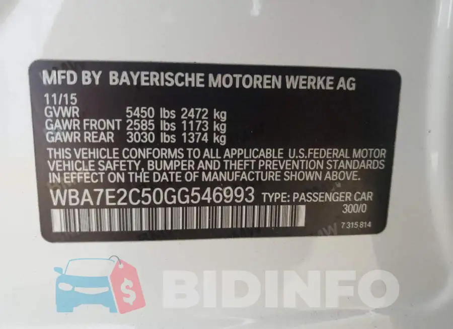 WBA7E2C50GG546993 Photo# 12