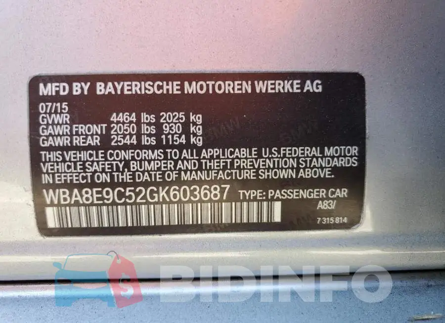 WBA8E9C52GK603687 Photo# 12