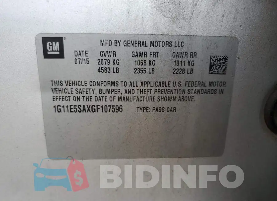 1G11E5SAXGF107596 Photo# 12