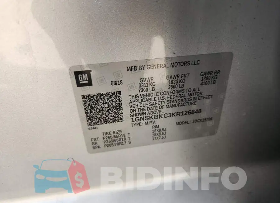 1GNSKBKC3KR126848 Photo# 13