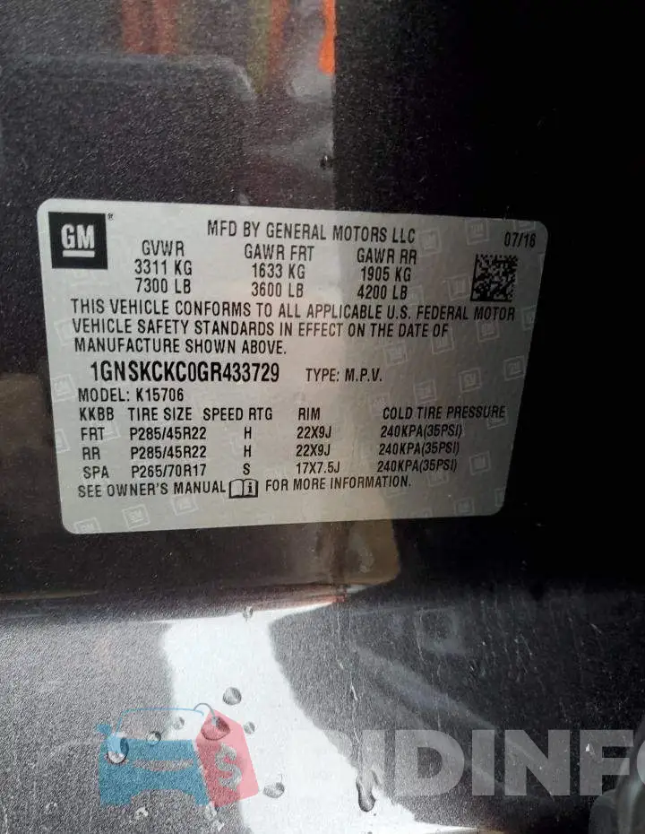 1GNSKCKC0GR433729 Photo# 13