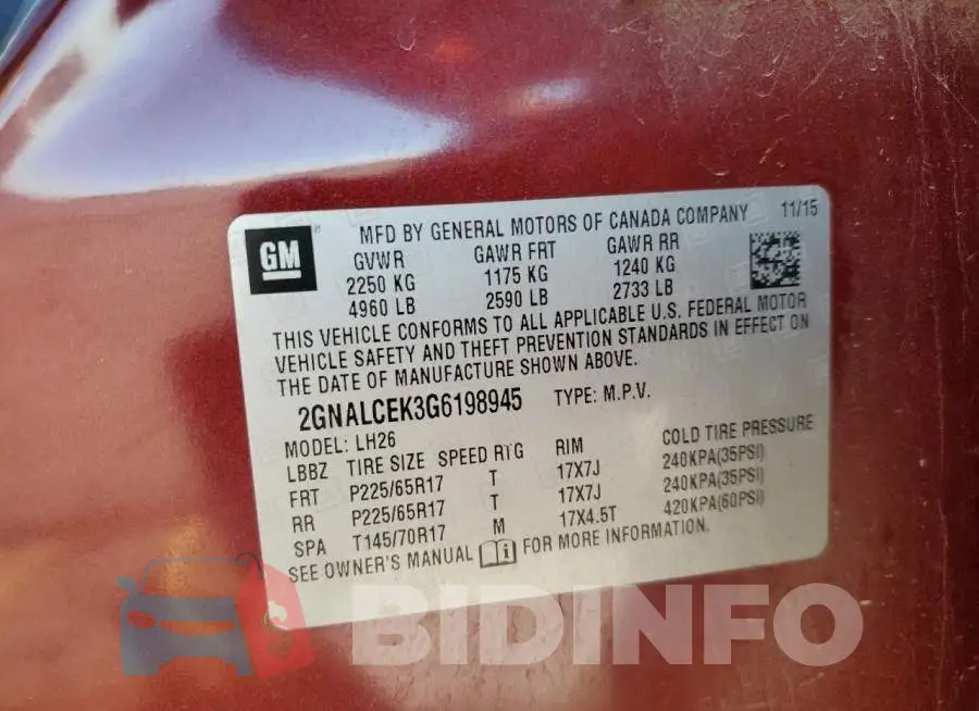 2GNALCEK3G6198945 Photo# 13