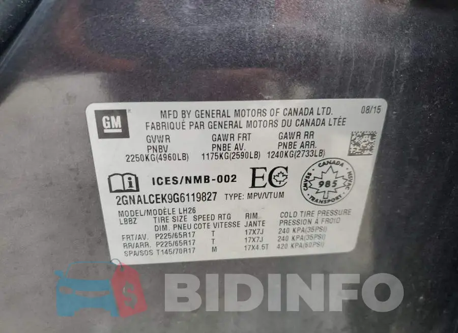 2GNALCEK9G6119827 Photo# 13
