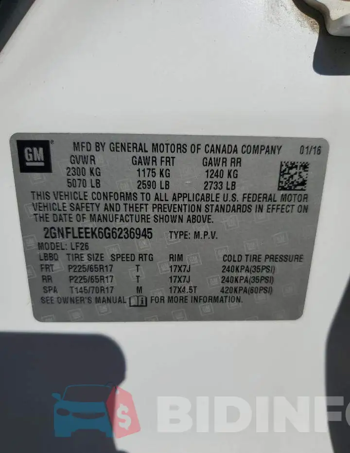 2GNFLEEK6G6236945 Photo# 13