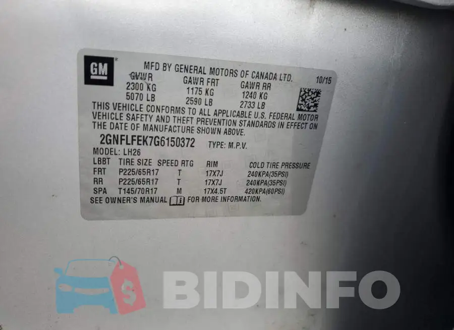 2GNFLFEK7G6150372 Photo# 13