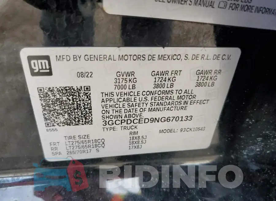 3GCPDCED9NG670133 Photo# 12