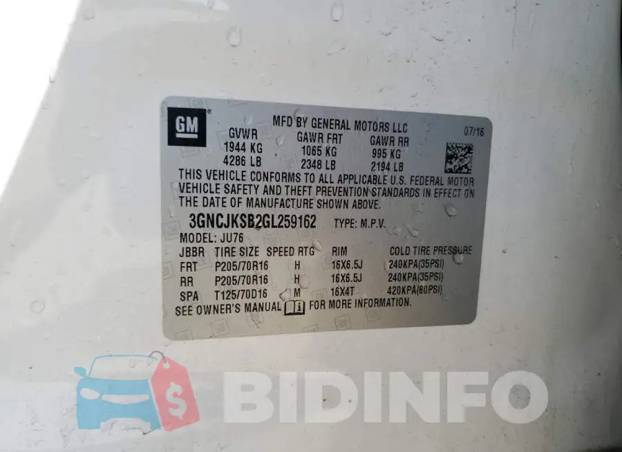 3GNCJKSB2GL259162 Photo# 12