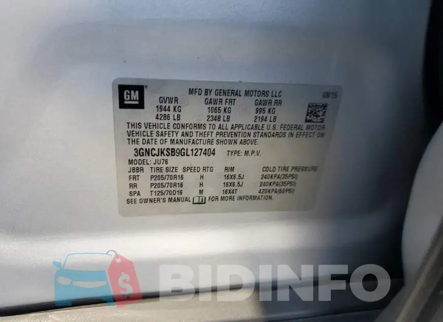 3GNCJKSB9GL127404 Photo# 12