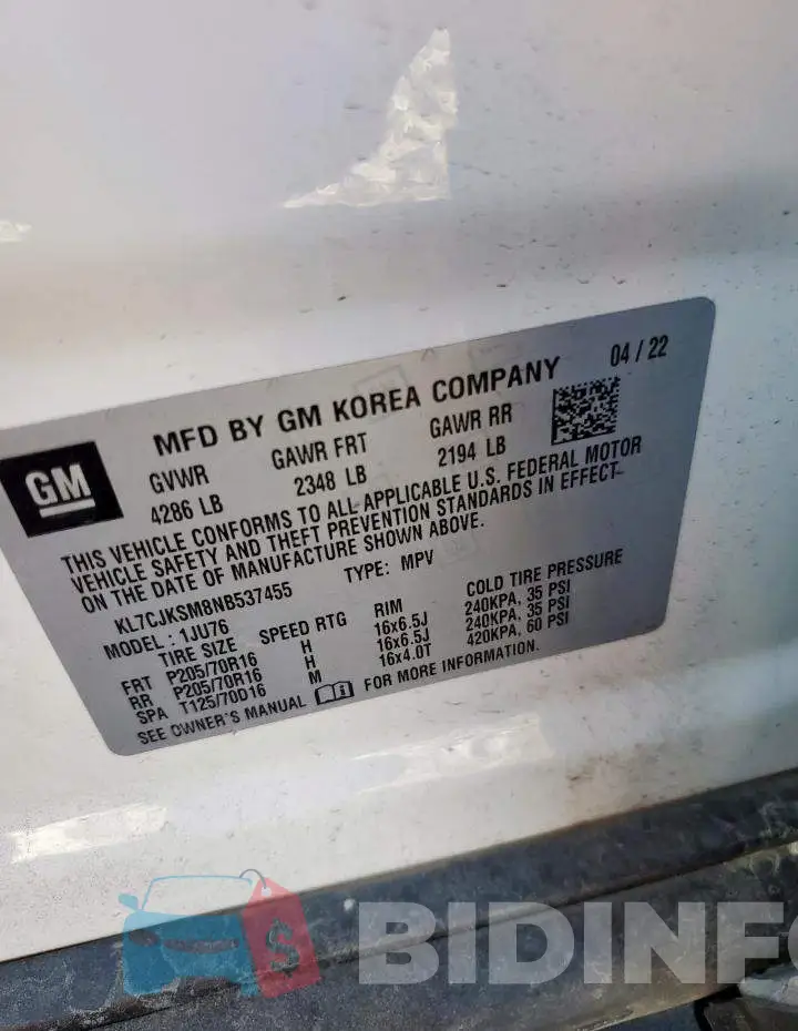 KL7CJKSM8NB537455 Photo# 12