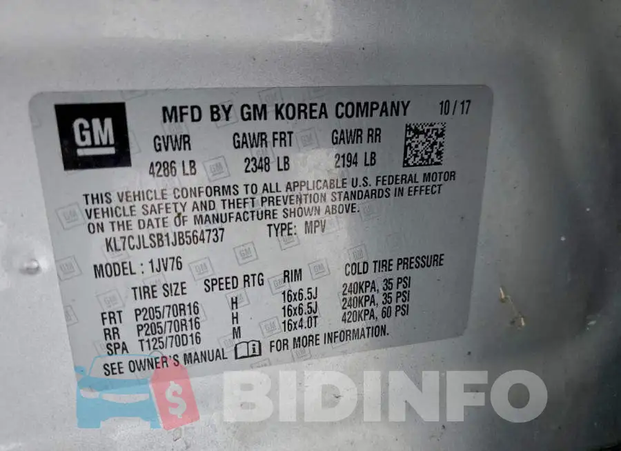 KL7CJLSB1JB564737 Photo# 13
